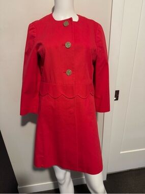 Draper James Bright Red Scallop Trench Coat in Lollipop Red Size 4